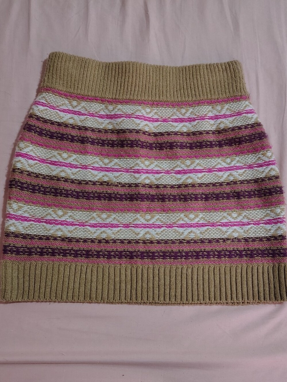 Striped Knit Mini Skirt in Camel and Pink